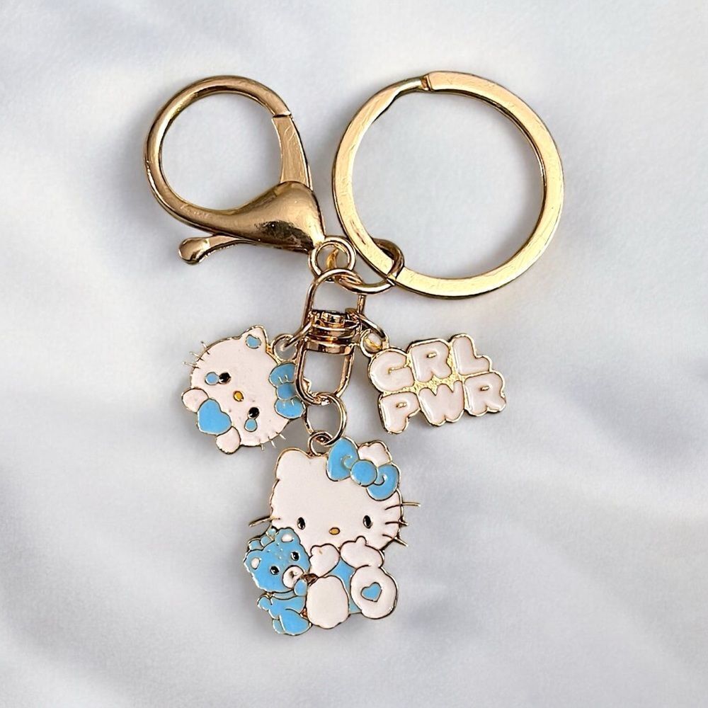 Hello Kitty Girl Power Blue Multi Charm Keychain NWT - Picture 1 of 2
